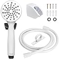 RV Shower Head with Hose and On Off Switch (Trickle), Water Saving High Pressure Shower Head with Hose Guide Ring, Shower Holder for RV, Camper, Van, Travel Trailer, Motorhome, Boat, White