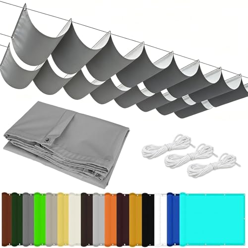 Voile ombrage rétractable vague 40x825 cm gris clair imperméable pour terrasse