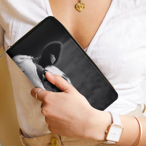 Black And White Cow Print Long Wallet for Women Men PU Leather Card Holder Organizer with Zipper Coin Pocket & Cash Slots 6