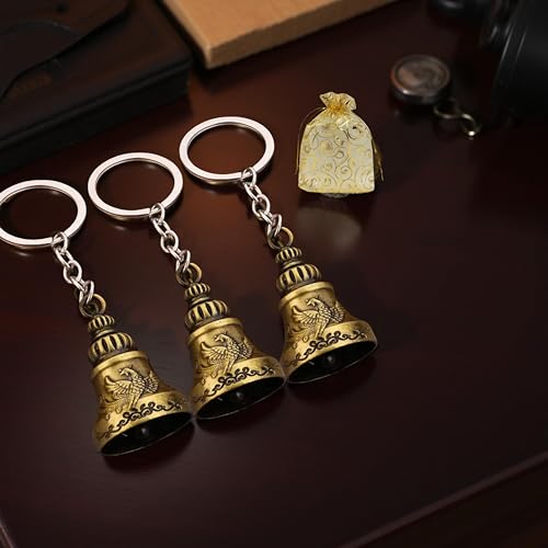 Image of Combo of 3 Guardian Bell Keychain | Golden Phoenix Protection Bells for Riders, Couples & Friends | Good Luck for Motorcycles, Cars & Travel | Set of 3 Golden Phoenix Guardian Bell