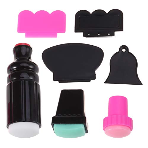 Frcolor Nail Art Stamping Stamper with Manicure Template Polish Stamper Image and Scraper Knife Set 7pcs