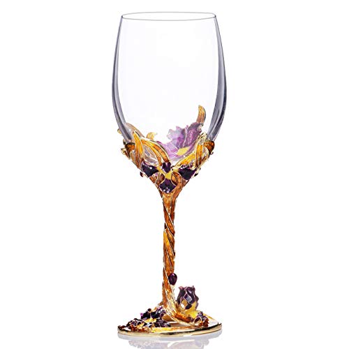 Copa de Vino Tinto, artesanía de Esmalte Copa de Vino Pintada, Accesorios de Vino, Cristal Transparente sin Plomo soplado a Mano, Caja de Regalo de Lujo Envuelta, colección Delicada