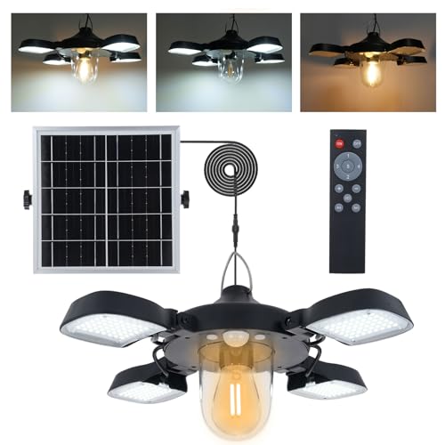 CaalLogt Lampy solarne do użytku na zewnątrz z pilotem zdalnego sterowania, wisząca lampa solarna 192 LED, akumulator 5400mAh z 5M kablem, klasa wodoszczelności IP65, 7W 3200LM czujnik ruchu, 5 trybów