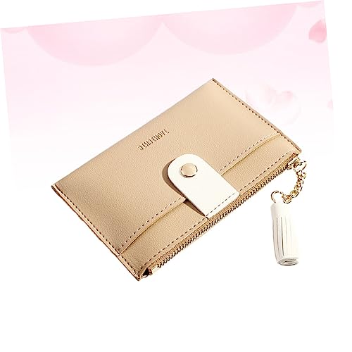 Tassel Coin Purse for Women Khaki Short Wallet Zipper Portable Bag for Business Cards and Cash Stylish Pu Material for Everyday Use3