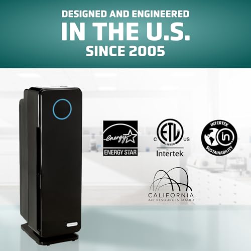GermGuardian 5-In-1 HEPA Air Purifier for Home, Pet Air Purifier with HEPA Air Filter & UV-C Light, AC4300BPTCA, 743 Sq. Ft., 22'' Tower, Black