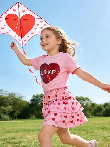 Image of Little Girls Skirt Set - 2 Piece Short Sleeve Top Shirred Tiered Skirt Outfit Girls Spring Summer Clothes 3-8 Years