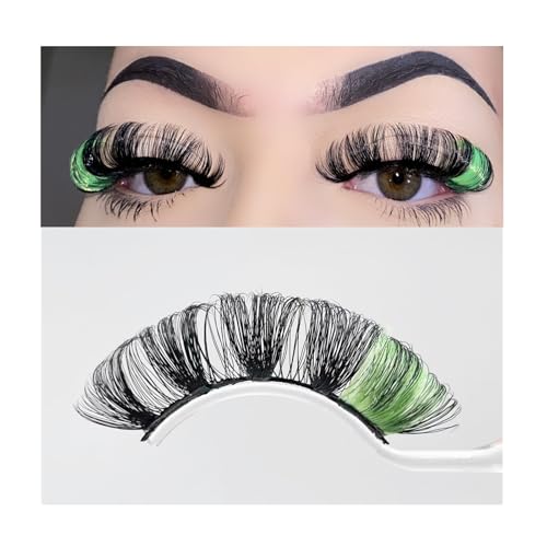Miss Kiss Black and Green Lashes, Russian Curl Strip 1 Pair Eyelash Color