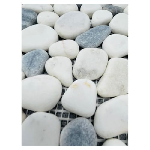 Tenedos Grey and Carrara Pebble Marble Stone Mosaic Tile Honed