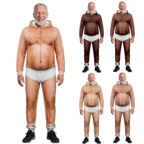 Ugly Jumpsuit Funny Dad Bod Zip Up Adult Hooded Novelty One-Piece Pajama - image 1