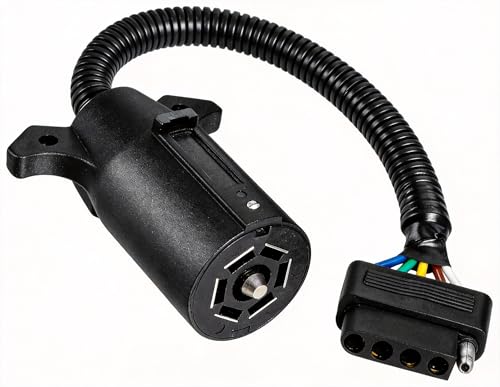 NEWSUN® 7 to 5 Pin Trailer Plug Adapter, 7 Way Round Plug Blade Connetor to 5 Way Flat Adapter, Wiring Harness Connector Plug, Versatile & Extendable Connection for Your Trailer, RV, Lighting