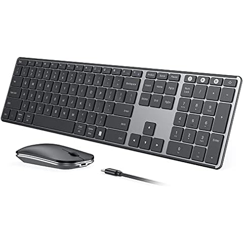 Wireless Bluetooth Keyboard and Mouse Combo (USB + Dual BT), seenda Multi-Device Rechargeable Slim Keyboard and Mouse, Compatible for Win 7/8/10, MacBook Pro/Air, iPad, Tablet - Black Gray Cover