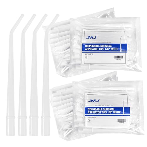 JMU 100Pcs Dental Surgical Aspirator Tips 1/8" Inch, White, 4 Bags of 25