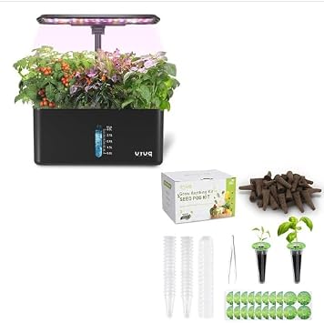 URUQ 8 Pods Hydroponics Growing System Indoor Garden Black & 140Pcs Hydroponic Pods Supplies