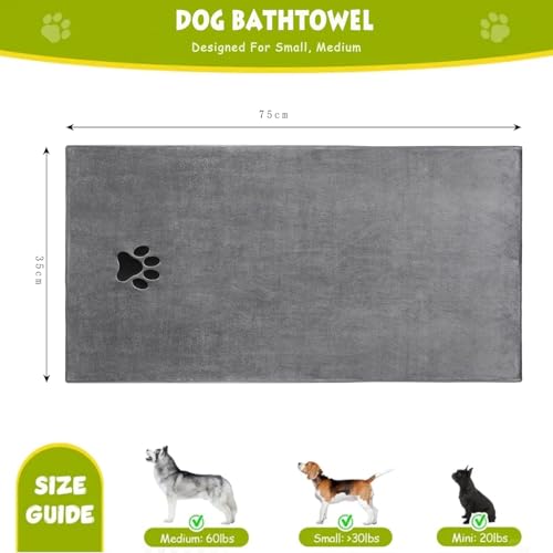 2 Stück Hundehandtuch,Hundezubehör,Microfaser Handtücher für Hunde,Bietet Zusätzliche Saugfähigkeit für Hunde und Katzen,75 X 35 Cm Handtuch Hund,für Katzen,Hunde Oder Andere Haustiere (Grau)