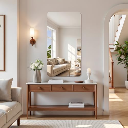CILIBER Frameless Mirror 24x48 Inch Rectangle Bathroom Mirror Rounded Corner 3mm Tempered Glass Frameless Vanity Mirror with Polished Edge for Over Sink Bedroom Entryway Vertical or Horizontal