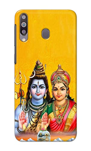 Image of PRINTFIDAA Lord Shiva Parvati Yellow Background Printed Designer Hard Back Case Cover for Samsung Galaxy M30 / Samsung A40s, SM-M305F / DS -(SF) MVN1008