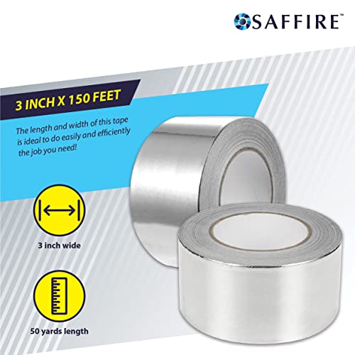 Image of Saffire Heavy Duty HVAC Professional Aluminum Foil Tape 3-inch x 150 feet - Hot and Cold Air Ducts, Insulation and More (6 Pack)