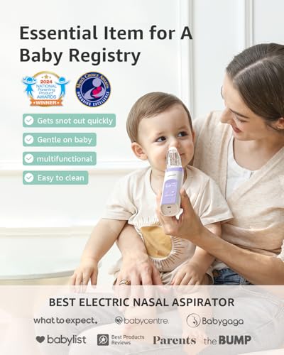 Image of GROWNSY Nasal Aspirator for Baby, Electric Baby Nose Sucker, Automatic Nose Cleaner with Larger Suction Chamber and More Powerful Suction, Music and Light Soothing Function, Purple