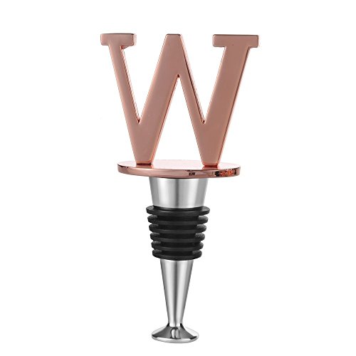 Wine And Beverage Bottle Stopper With Rose Gold Finish-Perfect Presents/Gift Idea For Valentines Day, Mothers Day, Fathers Day, Thanksgiving Day,W-Initial (Letter W) #TOP18
