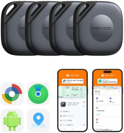 （06:00時点） NOVOO エアタグ Airtag 4個セット【iOS/Android公式認証&MFI認証品&GPS強信号】小型軽量・1年超長持ち 紛失防止タグ