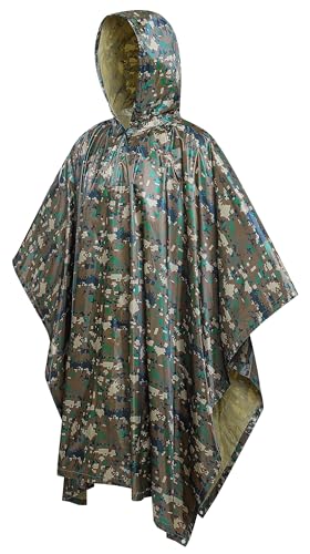 Yoinlia Waterproof Poncho With Hood Camo Rain Poncho Emergency Poncho Digital Camo