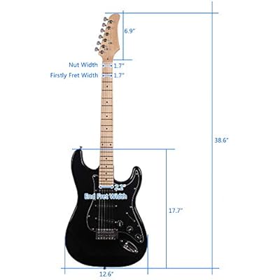 ST Stylish Electric Guitars,Professional Electrics Guitar Beginner Kits,Maple Fingerboard Electric Guitars,Portable Youth Electrics Guitar,with Amp Pick Bag,for Adults Beginners and Teens (Black)