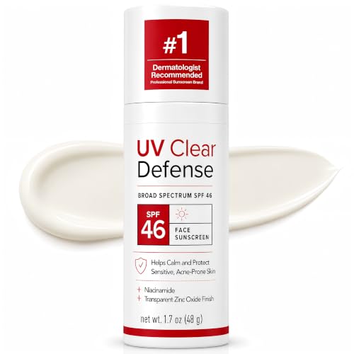 UV Sheer Clear Face Sunscreen SPF 46, Broad Spectrum Facial Sunscreen with Zinc Oxide, Lightweight Non-Greasy Mineral Sunscreen for Sensitive & Acne-Prone Skin, Transparent-Looking Finish, 1.7 oz