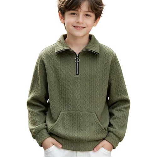 Sweatshirts For Girls Kids Cable Knit Quarter Zip Mock Neck Sweatshirt - image 2