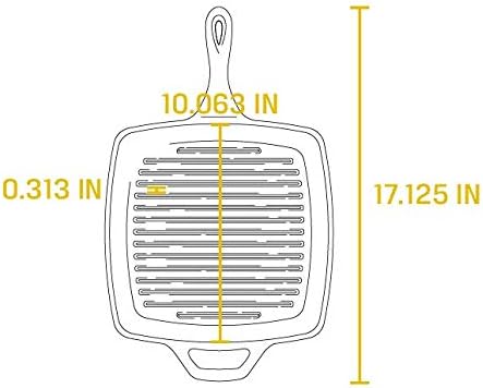 Lodge L8SGP3 26.6cm Pre-Seasoned Cast Iron Square Grill Pan / Fat-Free Fryer, Black