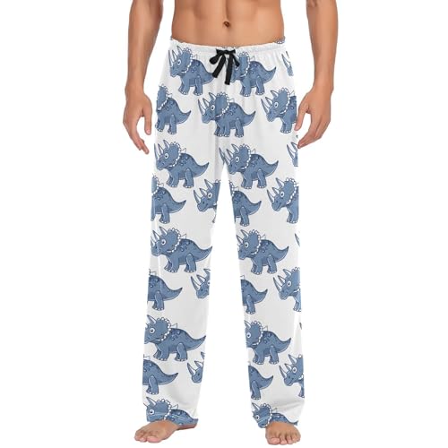 Men's Pajama Pants Cute Triceratops Pattern Sleep Bottoms Lounge Sleepwear with Pockets Drawstring