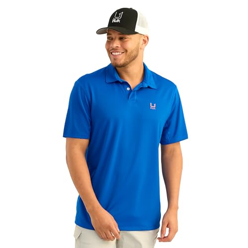HUK Mens Icon Polo Fishing Shirt with +50 UPF Sun Protection, Ocean Blue, 3X-Large