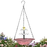 Fuente solar para baño de pájaros, con gancho de cadena, cuenco resistente a la intemperie, fuente de agua solar para baño de pájaros, para atraer colibríes, pinzones mariposas, jardín, patio, porche