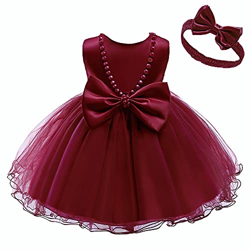 NSSMWTTC Little Girls Easter Dress Toddler Tutu Gown Ruffles Christmas Formal Party Dresses with Headwear (Burgundy,70)