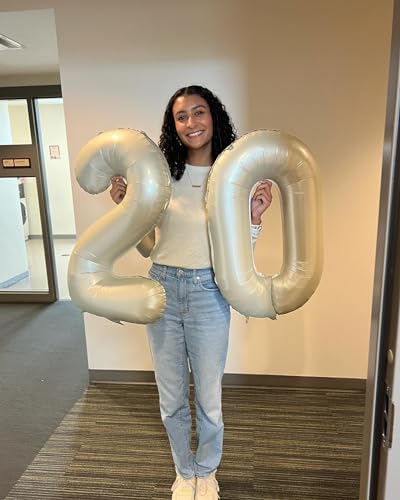 Image of Cream Number Balloon 40 Inch, Cream 0 Number Balloons, 10 20 30 40 50 Numbers Balloon Birthday Decorations, Party Supplies for Women Men
