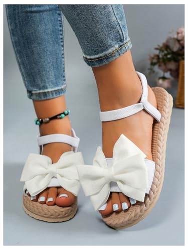 Image of Verdusa Women's Bow Knot Flat Sandals Open Toe Ankle Strap Vacation Sandals