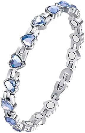 Jecanori Lymphatic Drainage Magnetic Bracelet for Women,Titanium Steel Magnetic Wristbands with Gorgeous Sparkling Love Heart Shape Cubic Zirconia Costume,Brazaletes with Removal Tool&Gift Box