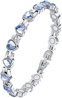 Jecanori Lymphatic Drainage Magnetic Bracelet for Women,Titanium Steel Magnetic Wristbands with Gorgeous Sparkling Love Heart Shape Cubic Zirconia Costume,Brazaletes with Removal Tool&Gift Box