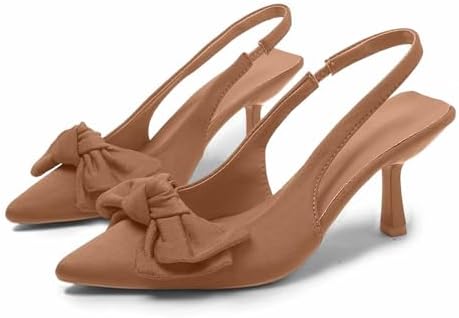 Women's Slingback Heels with Bow Slip On Closed Pointed Toe Kitten Pumps Comfortable Elegant Dress Wedding Party Shoes - 3