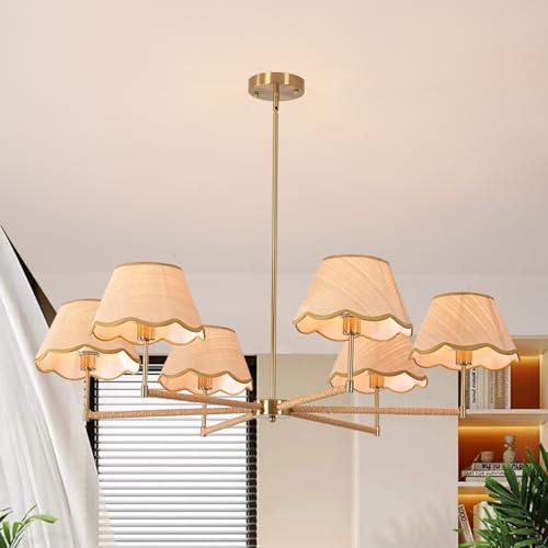 39" Adjustable Boho Rattan Chandelier - 6-Light Rustic Industrial Farmhouse