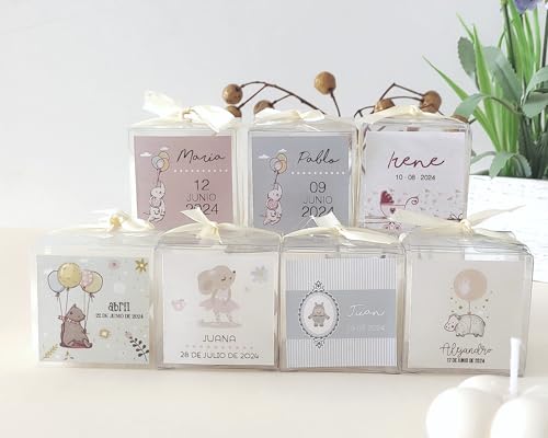 Set 12 Velas aromáticas Bubble, Personalizadas para el bautizo, regalo ideal para los invitados, varios diseños a escoger