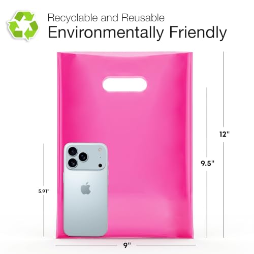 Image of Choice Marts 100 Pink Plastic Bags With Handles 9x12 Merchandise Bags