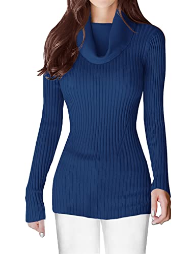 Image of v28 Women's Stretchable Cowl Neck Knit Long Sleeve Slim Fit Bodycon Sexy Sweater
