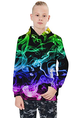 Lovekider Kids Novelty Hoodies Pullover 11 12 13 Years Old Fashion Sports Sweatshirts For Teen Boys 3D Colorful Smoke Hoodie With Big Pocket #TOP2