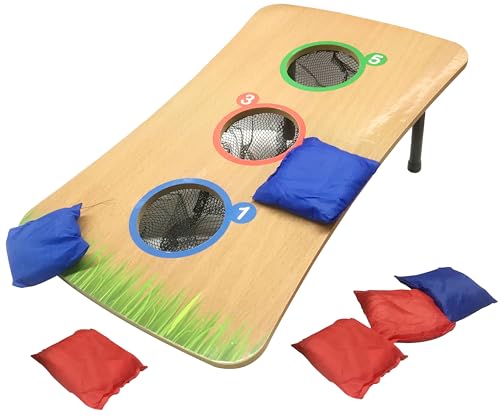 Bean Bag Toss Cornhole Game - Cornhole Board aus Holz mit 6 Sitzsäcken - Indoor & Outdoor Garten Wurfspiel für Kinder & Familie - Klassisches Maisloch-Set mit Ziellöchern