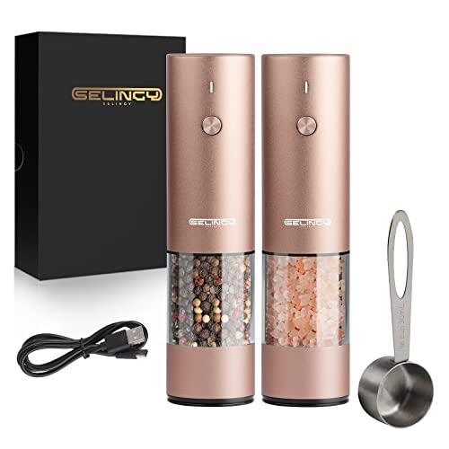Electric Salt And Pepper Grinder Set - Usb Rechargeable, Upgraded Capacity, Automatic One Hand Operation Salt And Pepper Mill Set With Led Light & Adjustable Coarseness Refillable - Rose Gold #TOP4