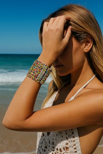 Image of Touchstone Indian Colorful Bead Bracelet Bollywood Beaten Metal Beads Openable Broad Cuff Bracelet in Gold or White Tone for Women.