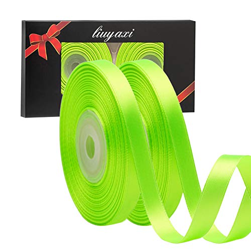Image of Solid Color Double Faced Apple Green Satin Ribbon 3 /8 inch X 50 Yards, Ribbons Perfect for Crafts, Wedding Decor, Bow Making, Sewing, Gift Package Wrapping and More