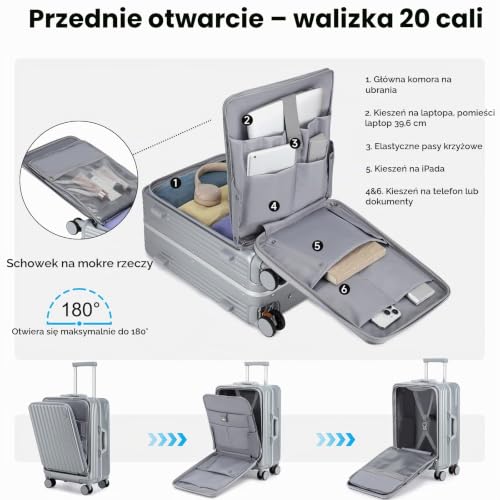 Sea Choice Bagaż otwierany z przodu 2-częściowy zestaw walizek 20/28 PC z twardą skorupą i zamkiem błyskawicznym z blokadą TSA 4 koła, porty USB do ładowania i uchwyt na kubek