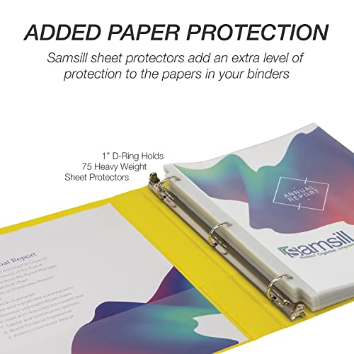 Image of Samsill Durable 1 inch 3 Ring Binder, D Ring Binder, 100% Recycled Chipboard, Yellow, 12 Pack