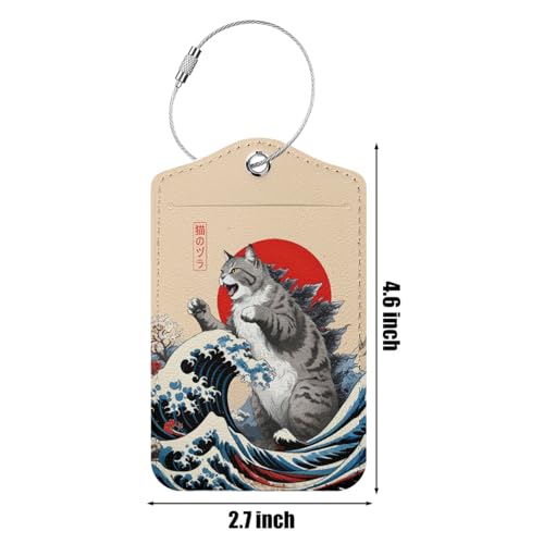 Funny Japanese Cat Luggage Tag, Suitcase Tags with Privacy Flap and Metal Loop, Luggage Tags for Suitcases, Identifiers Travel Essentials Bag Tag, Cat Lovers Gifts for Women Girls Friends2